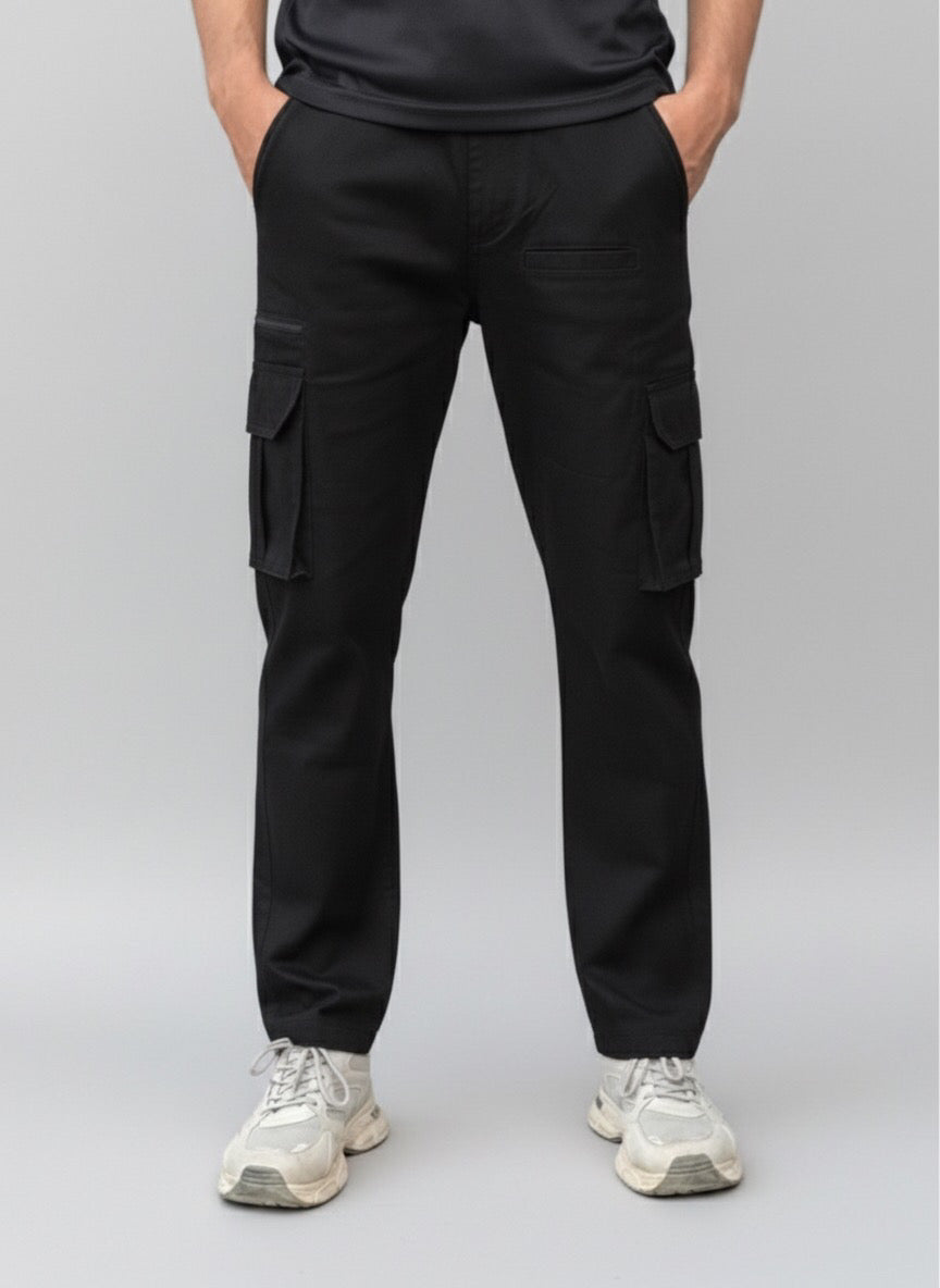 8 Pockets Cargo Pants with Elastic Waist & Zipper Pocket