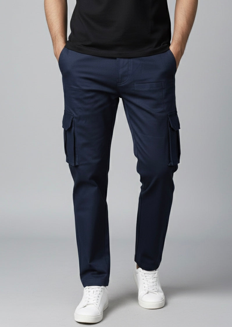 8 Pockets Cargo Pants with Elastic Waist & Zip Pocket