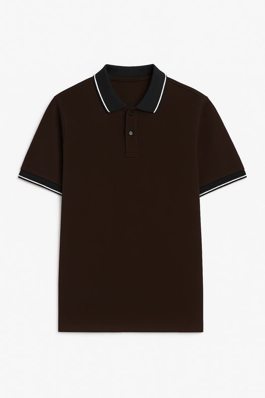 Premium Tipped Collar Polo Shirt – Brown