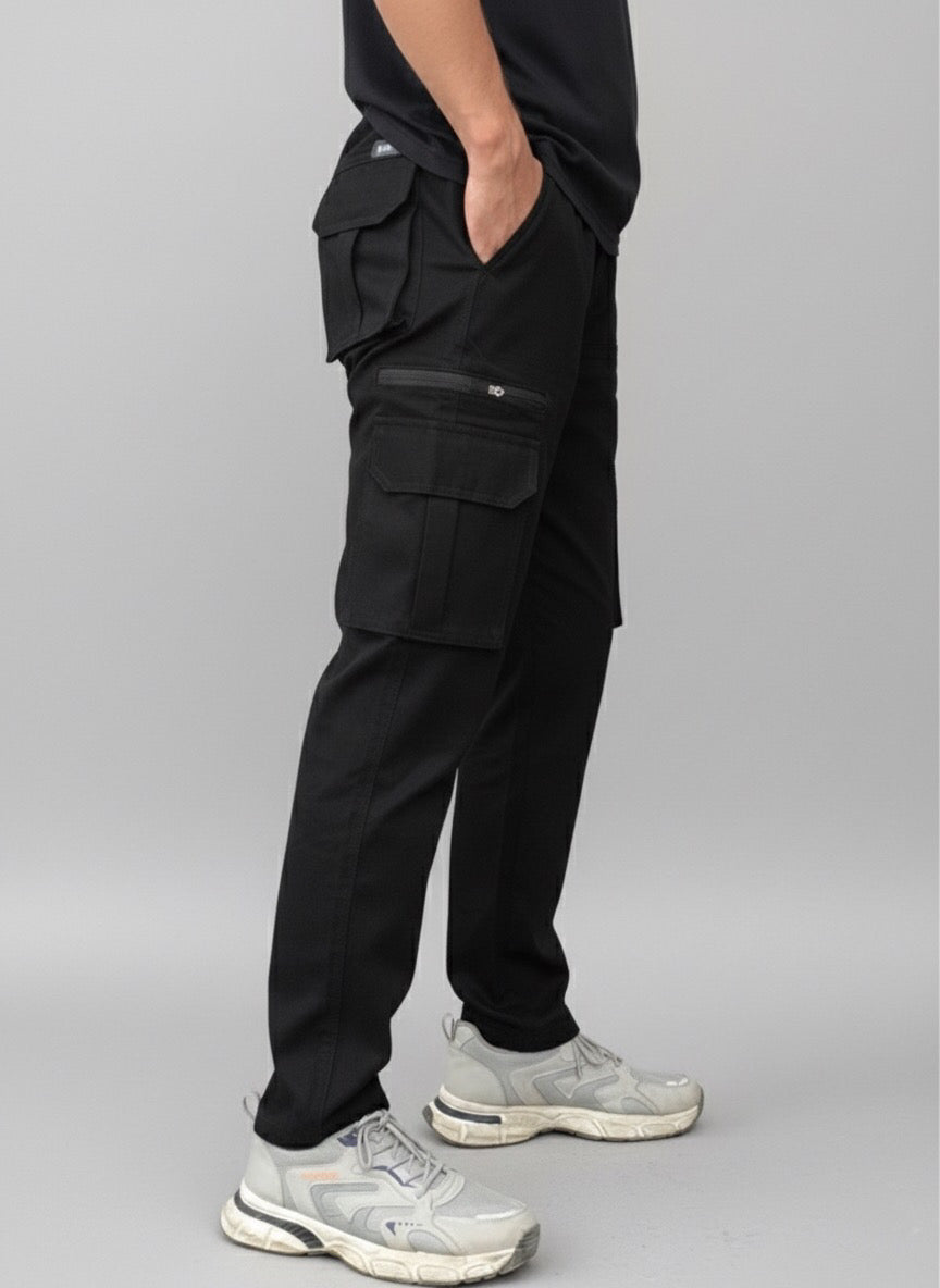 8 Pockets Cargo Pants with Elastic Waist & Zip Pocket