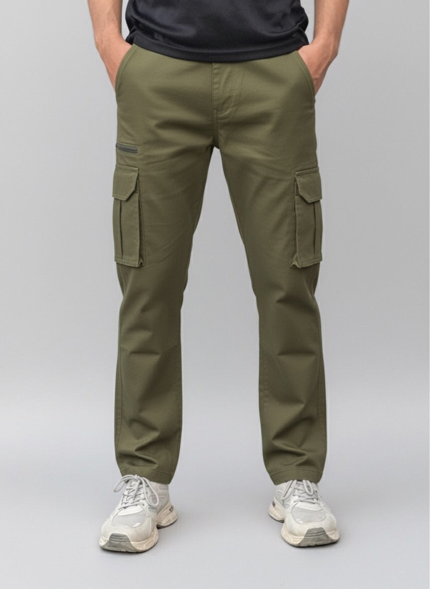 8 Pockets Cargo Pants with Elastic Waist & Zipper Pocket