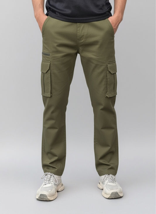 8 Pockets Cargo Pants with Elastic Waist & Zipper Pocket