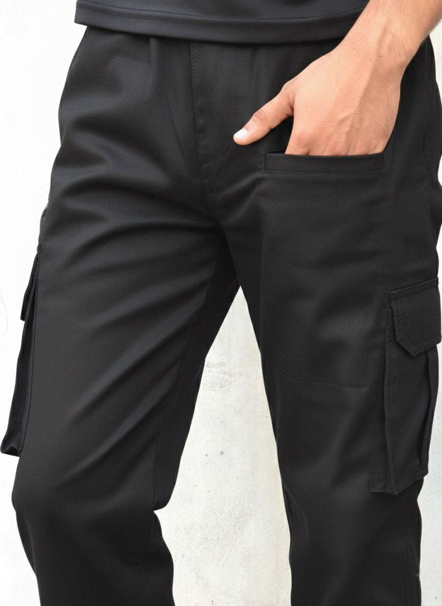 8 Pockets Cargo Pants with Elastic Waist & Zip Pocket