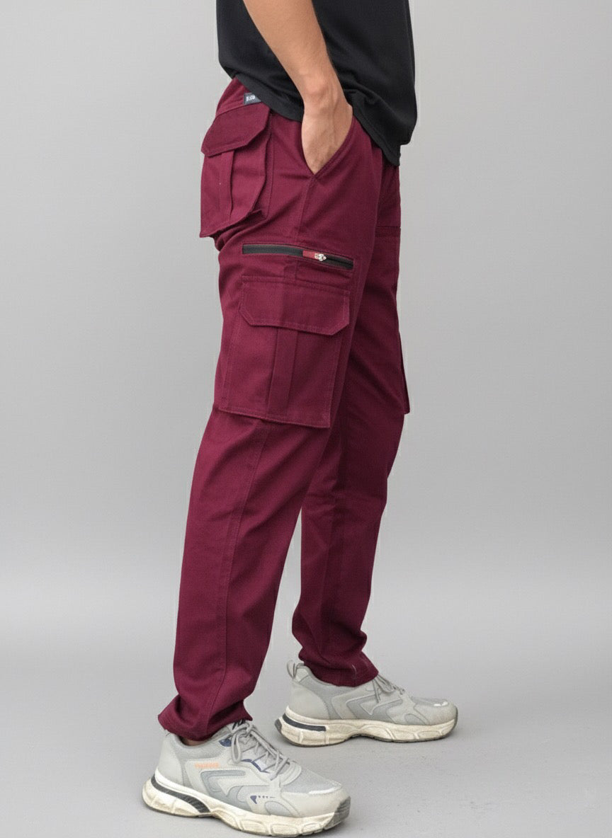8 Pockets Cargo Pants with Elastic Waist & Zipper Pocket