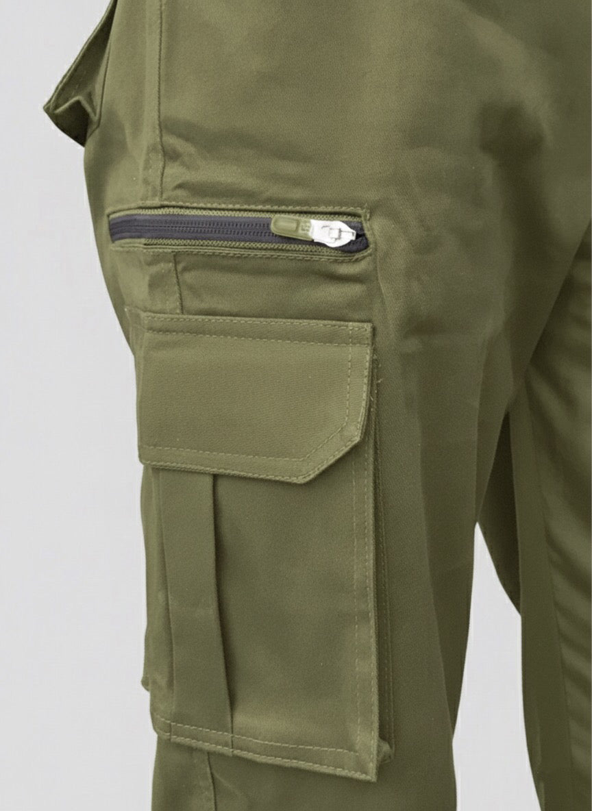 8 Pockets Cargo Pants with Elastic Waist & Zipper Pocket