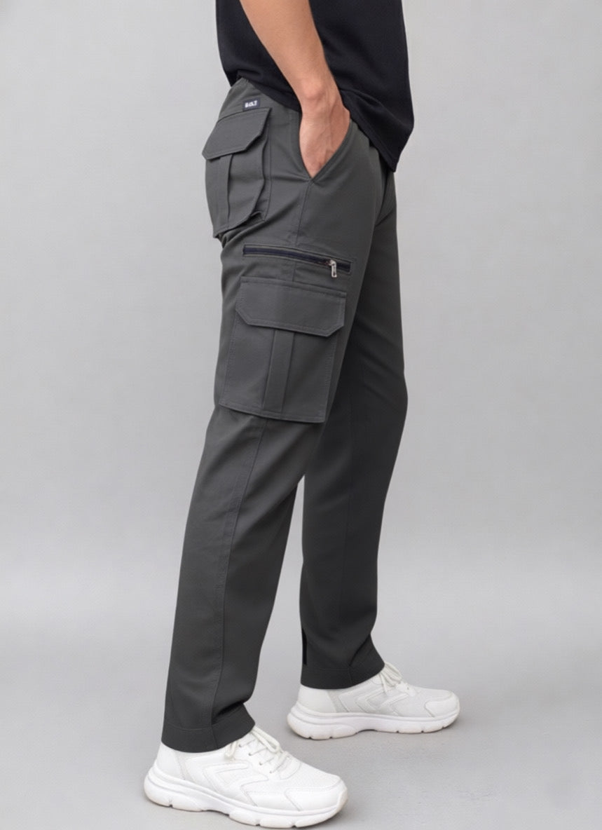 8 Pockets Cargo Pants with Elastic Waist & Zip Pocket