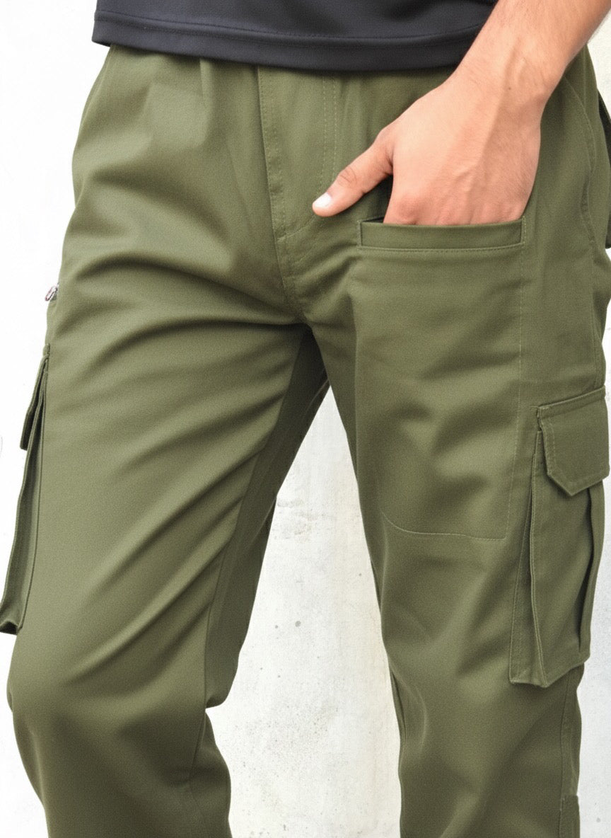8 Pockets Cargo Pants with Elastic Waist & Zipper Pocket