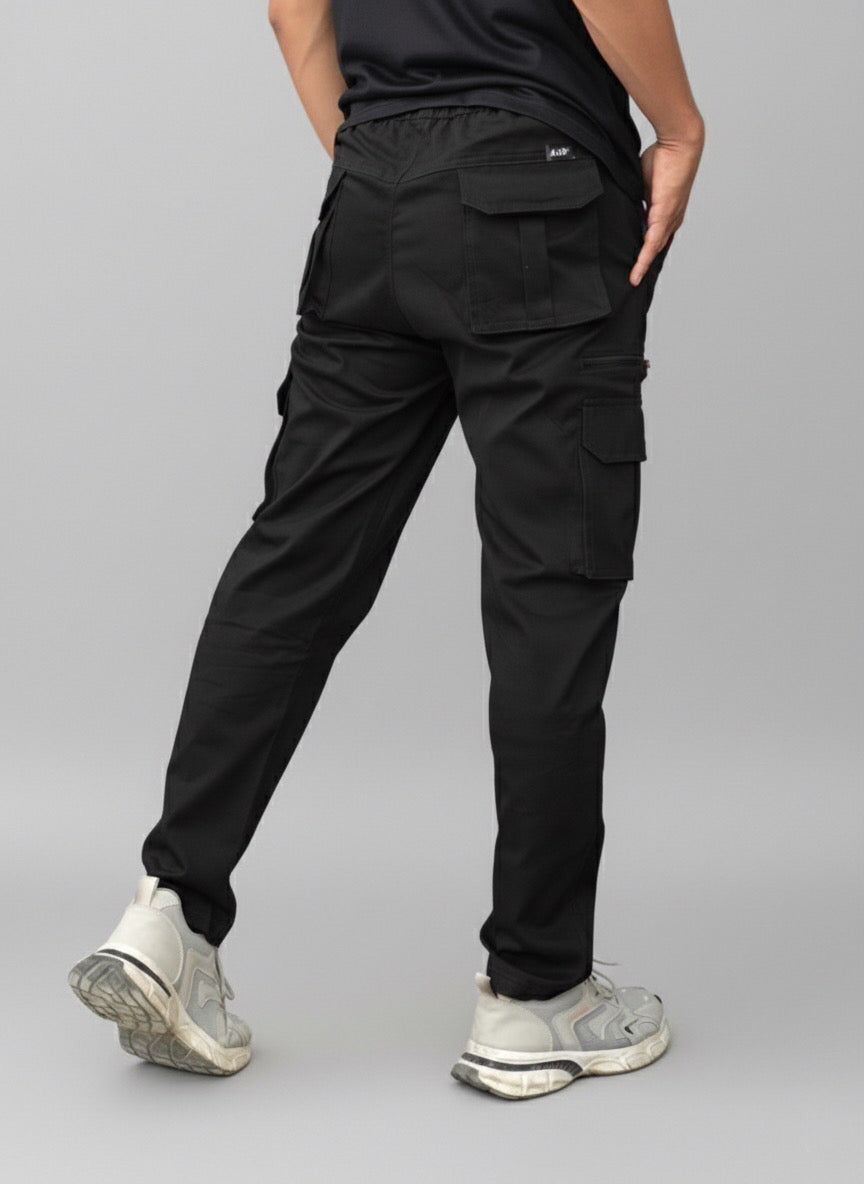 8 Pockets Cargo Pants with Elastic Waist & Zip Pocket