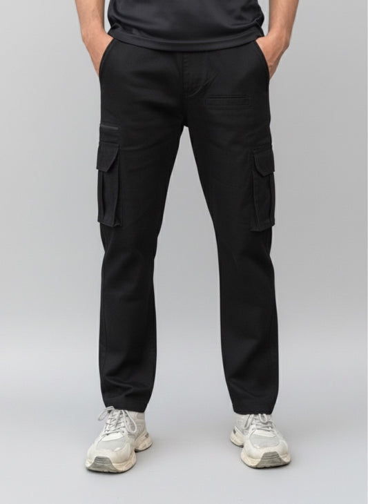 8 Pockets Cargo Pants with Elastic Waist & Zip Pocket