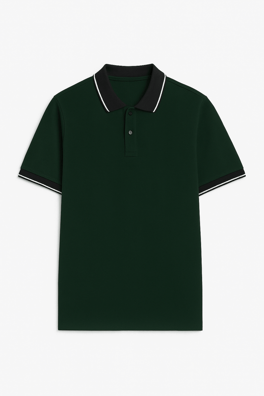 Premium Tipped Collar Polo Shirt – Green