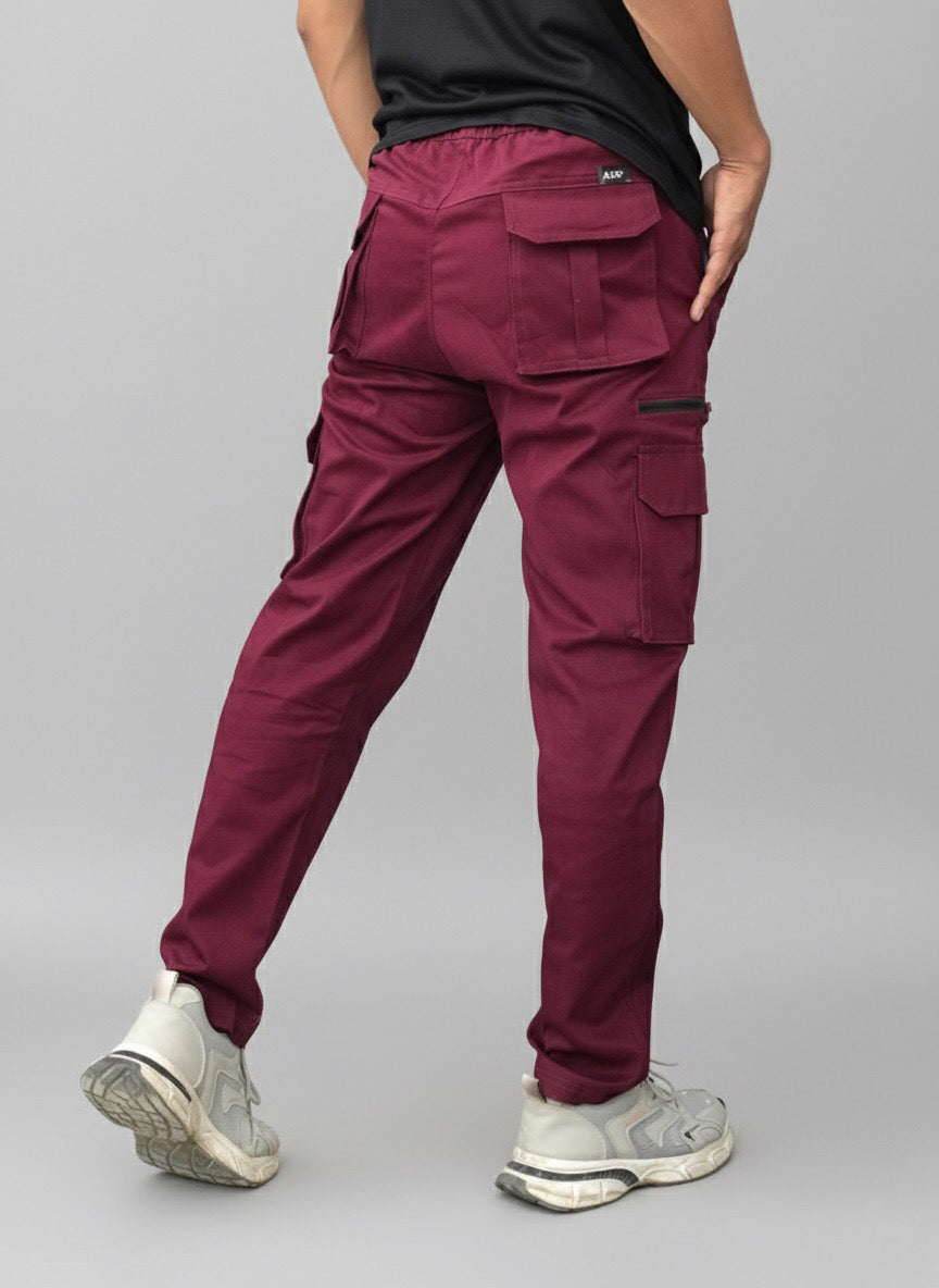 8 Pockets Cargo Pants with Elastic Waist & Zipper Pocket