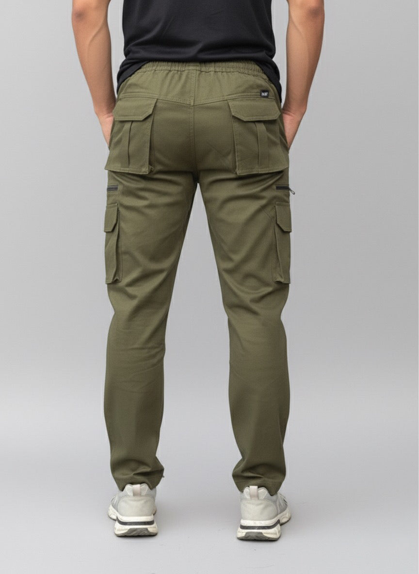 8 Pockets Cargo Pants with Elastic Waist & Zipper Pocket