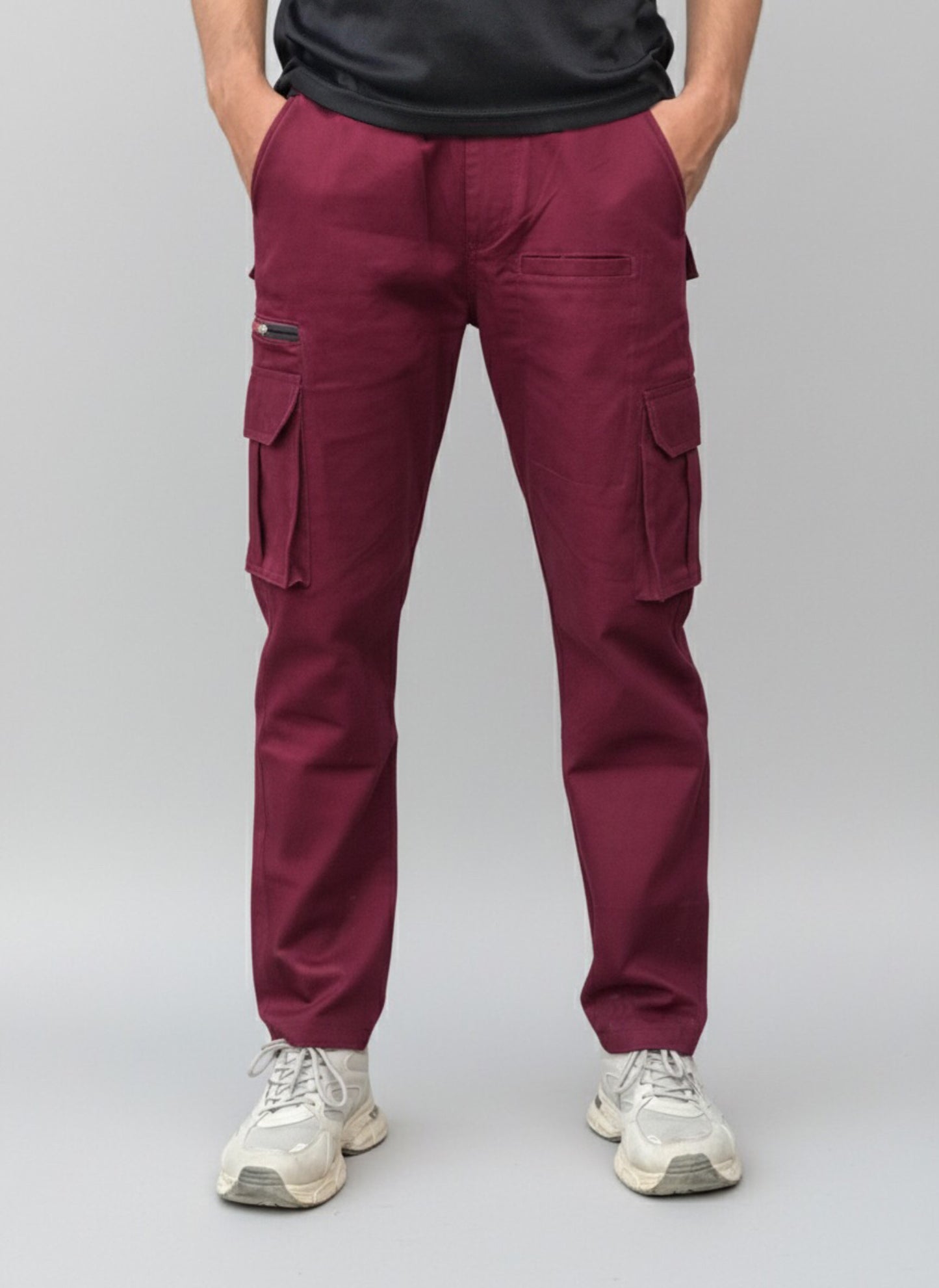 8 Pockets Cargo Pants with Elastic Waist & Zipper Pocket