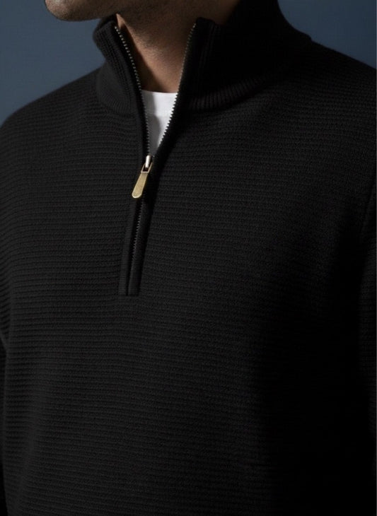 Textured Quarter-Zip Knit Sweater