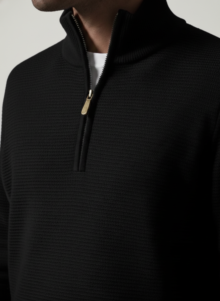 Textured Quarter-Zip Knit Sweater